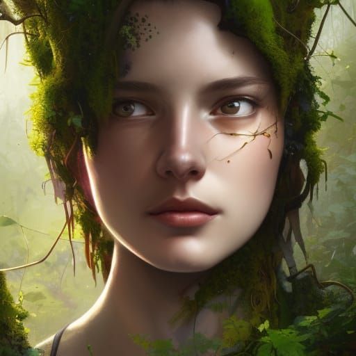 Overgrown City Portrait in Art Nouveau Style