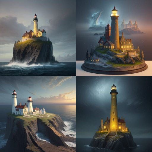 Luminous Lighthouse in a Dreamlike Christmas Bottle