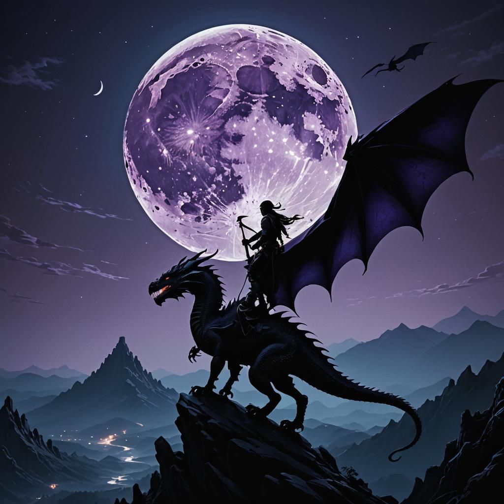 Dragon and Rider Silhouette Against Glowing Moon