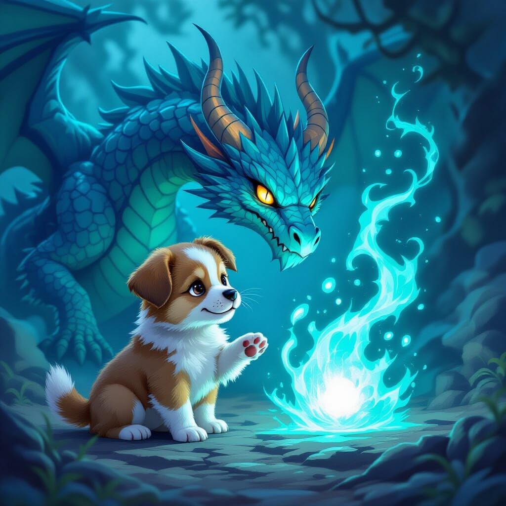 Puppy Conjures Shadow Dragon With Cyan Aura