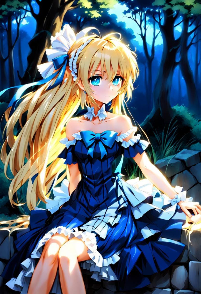 Blonde Woman in Blue Dress, Manga Anime Style