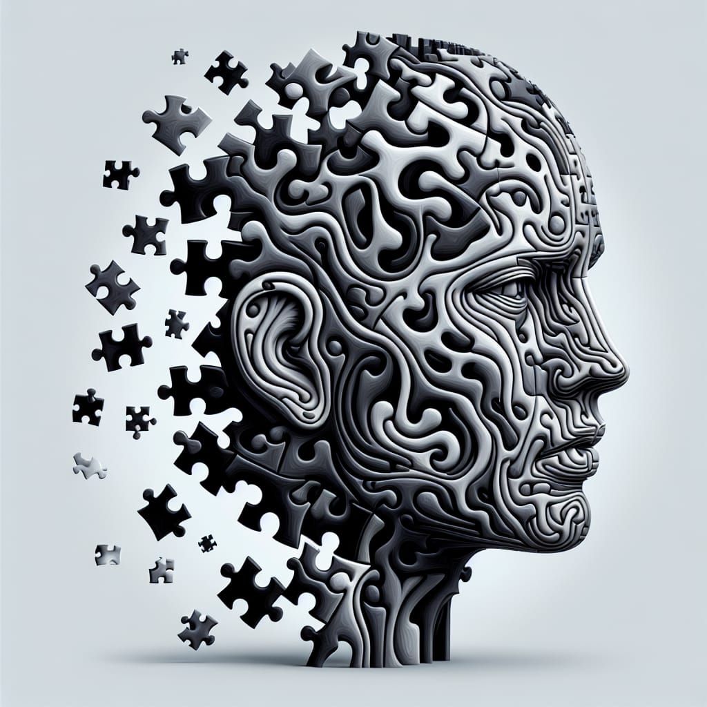 Surreal Abstract Face as 3D Jigsaw Puzzle