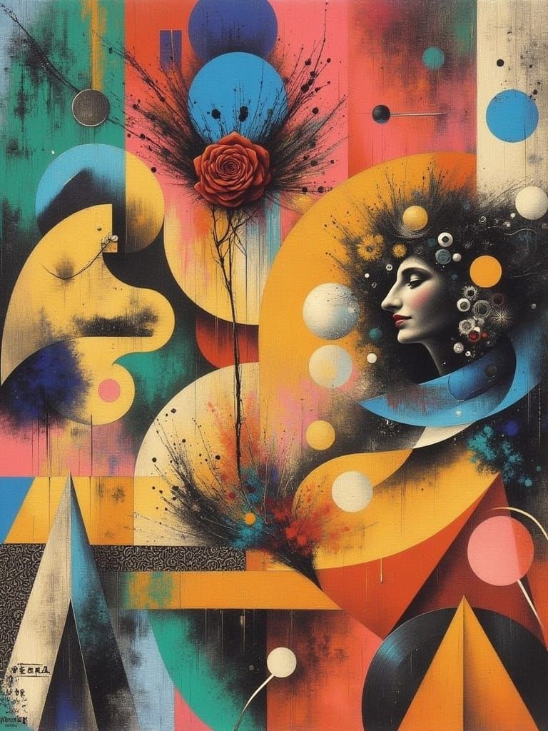 Geometric Modernist Death Scene in Cubist Style