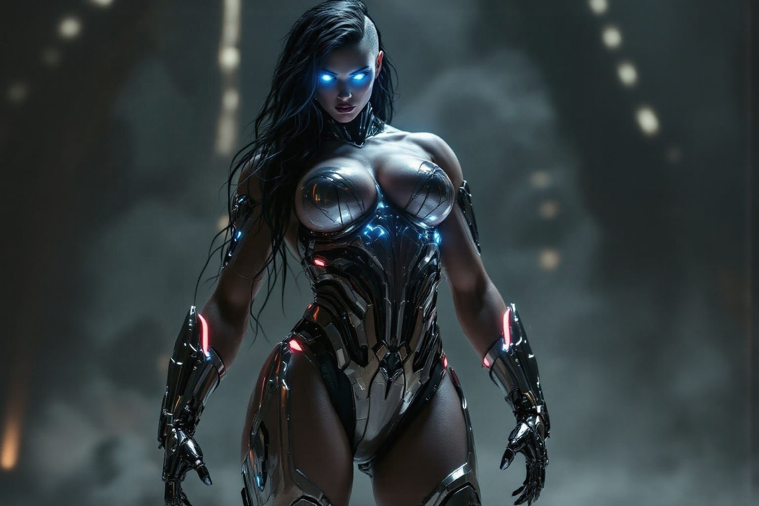 Cyberpunk Wonder Woman in Titanium Exoskeleton