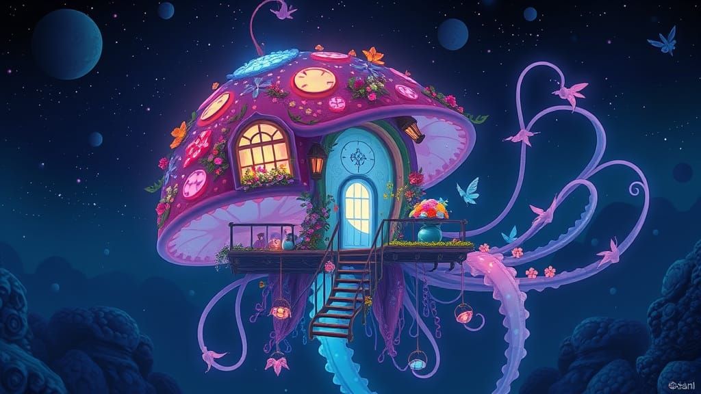 Bioluminescent Jellyfish Teahouse in Alien Ocean