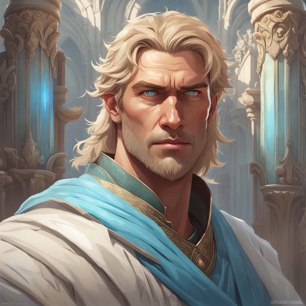 Handsome Blond Man Portrait in Hyperdetailed Style