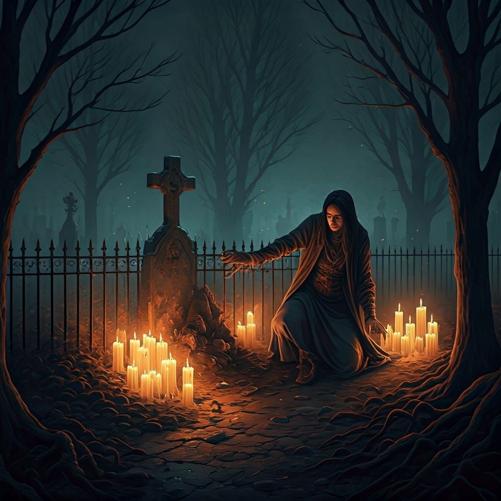 Mystical Cemetery Ritual Interrupted, Digital Art