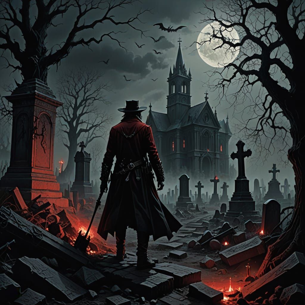 Dark Fantasy Gunslinger in Haunted Cemetery