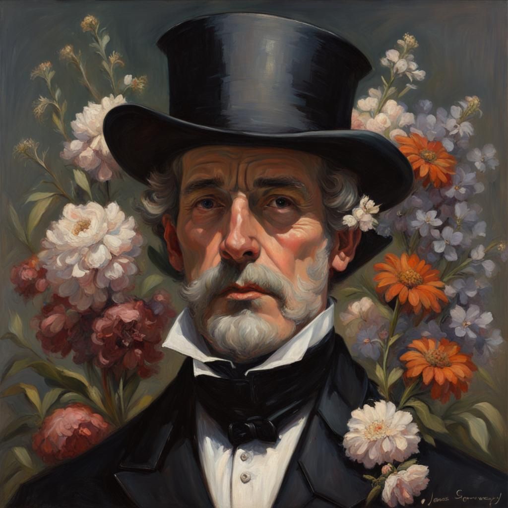 Victorian Man in Detailed Black Clothing, Oil Painting