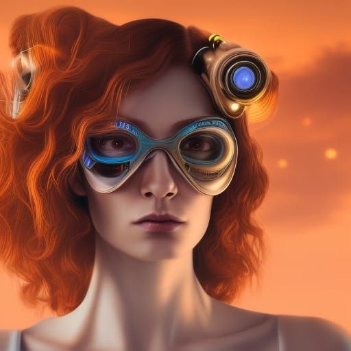 Cyberpunk Woman Portrait with Ginger Hair, Detailed 8k