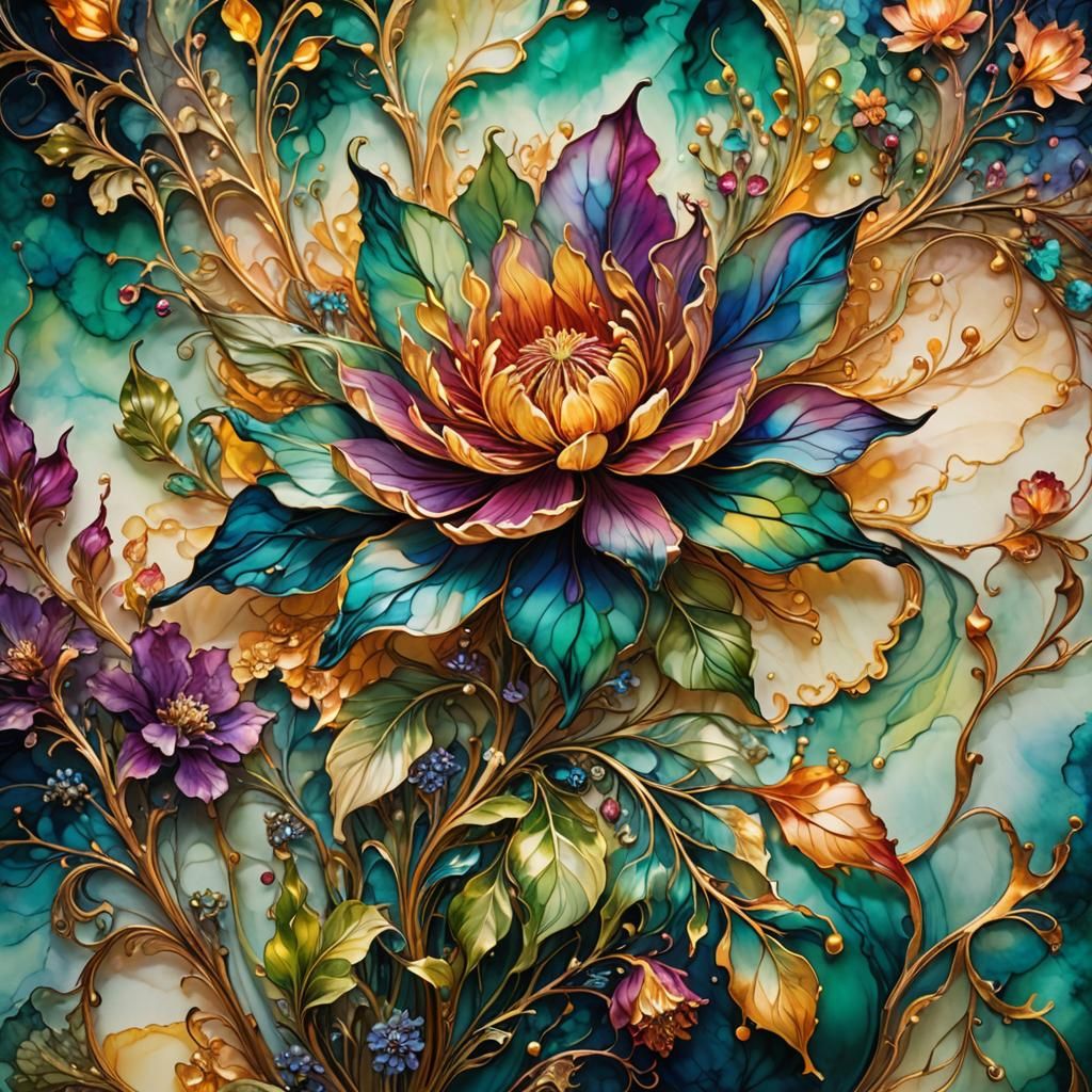 Intricate Alcohol Ink Fantasy Flower Masterpiece