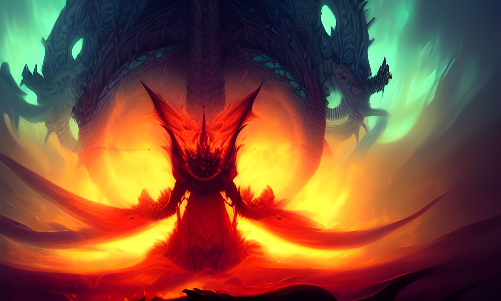 Epic Dragons in Fiery Landscape as Digital Art