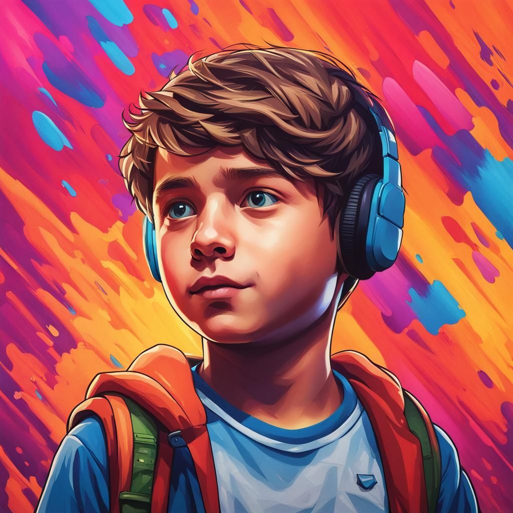 Boy with Instagram Logo in Hyperrealistic Splash Art