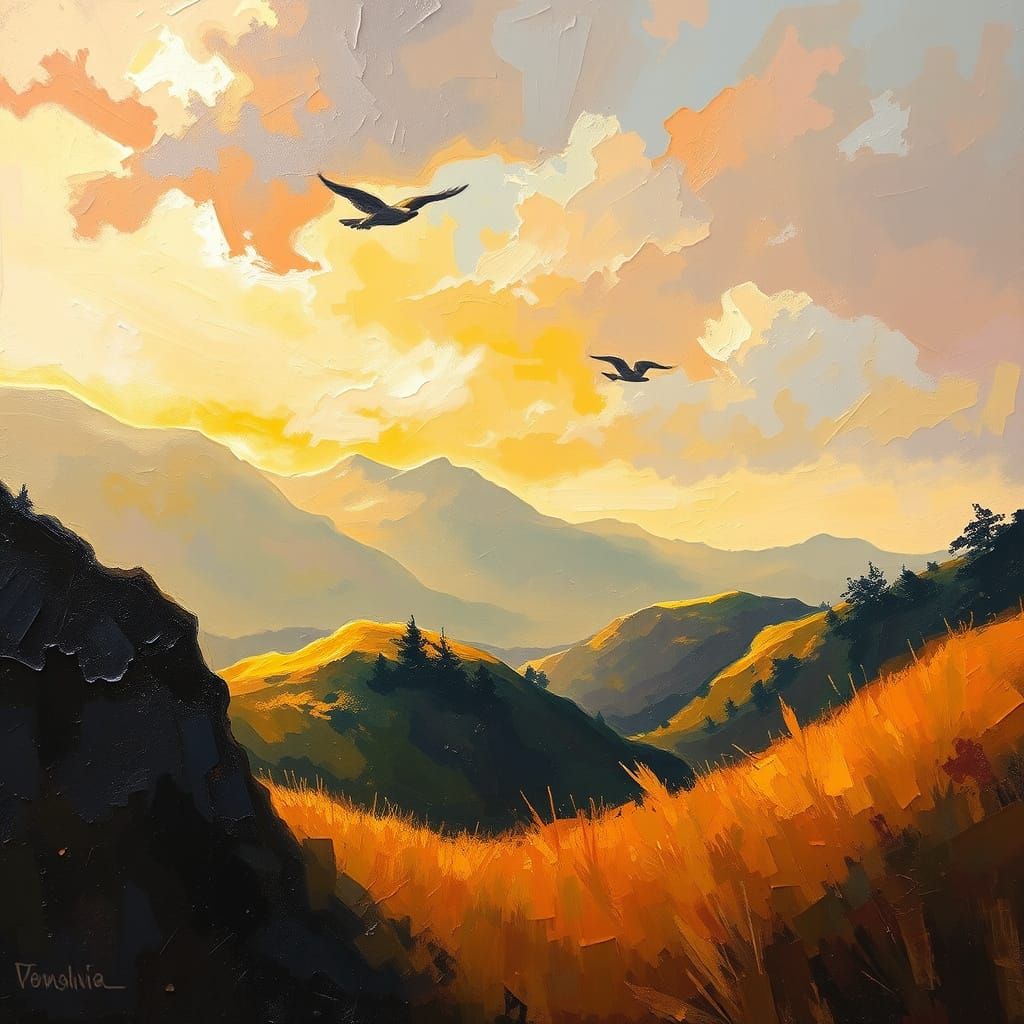 Serene Landscape Painting with Impasto Acrylic Layers