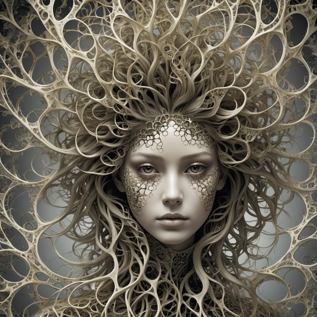 Abstract Fractal Face with Flowing Hair
