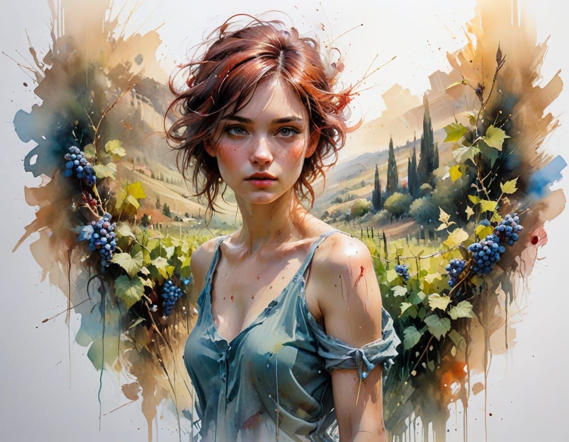 Sunlit Tuscan Vineyard in Neo-Impressionist Style