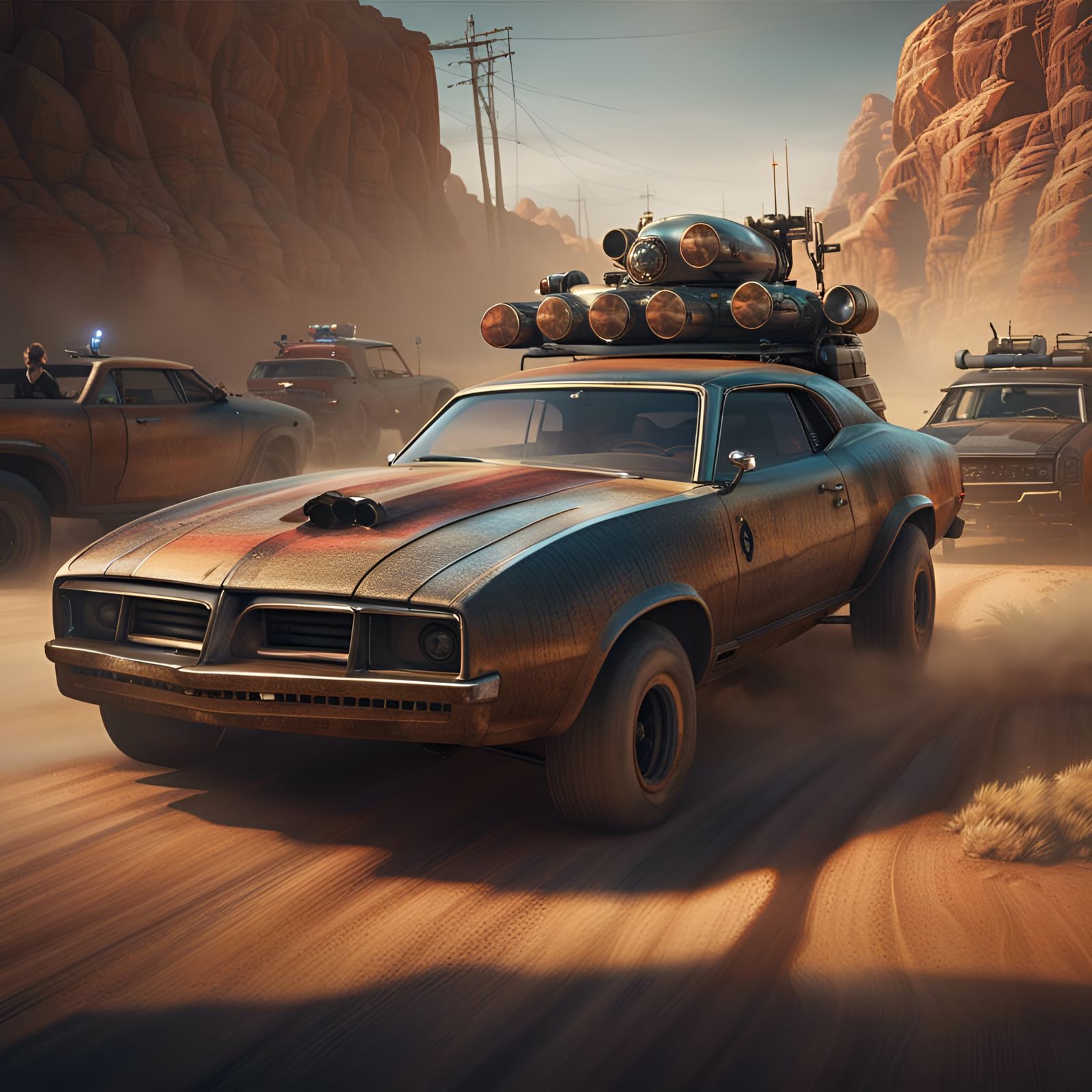 Mad Max V8 Interceptor Car Chase: Detailed Matte Painting