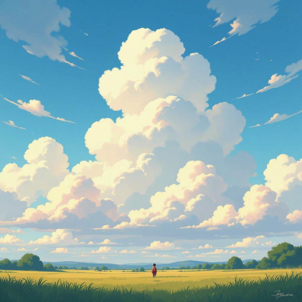 Blue Sky with Clouds in Dreamy Landscape Style