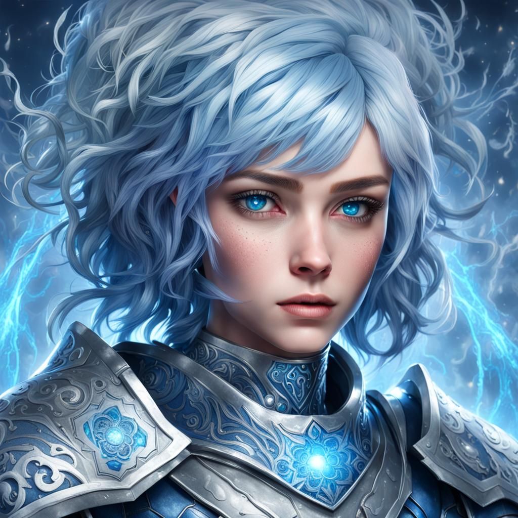 Hyperrealistic Teenage Ice Being in Magical Armor