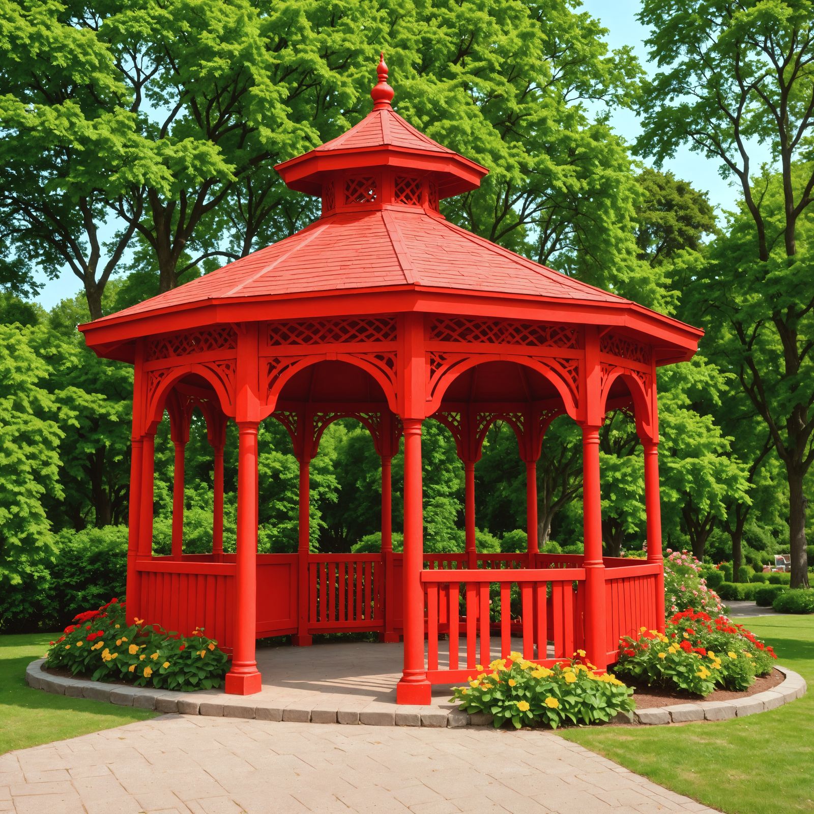 Vibrant Red Garden Gazebo in High Definition