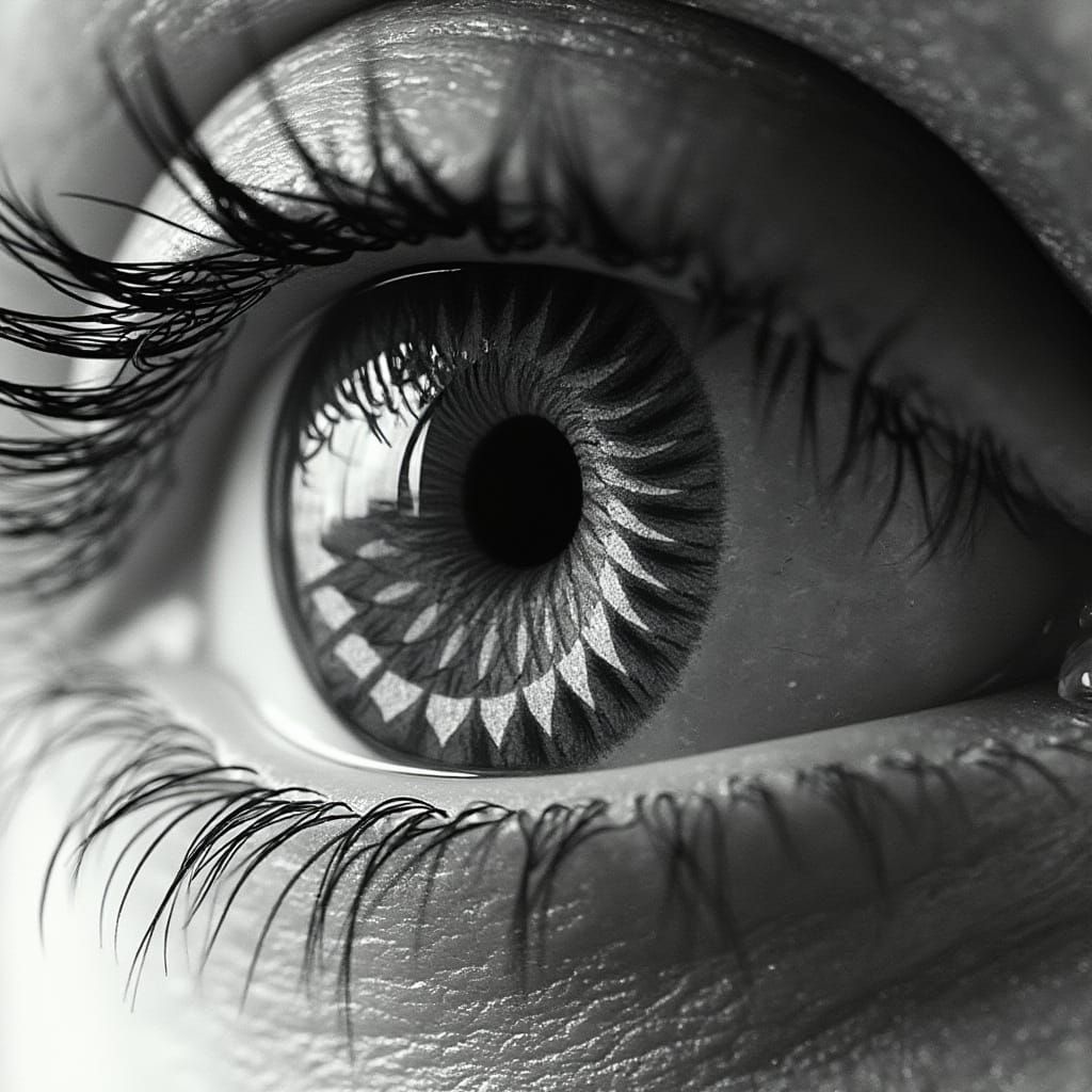 Impossible Escher Staircase Within Hyperrealistic Eye