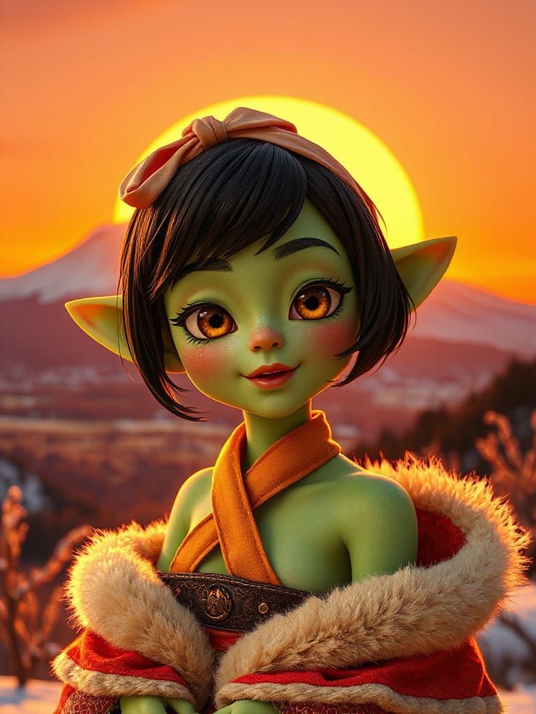 Goblin Maiden's Sunset Serenade: A Pixar-Style Digital Paint...