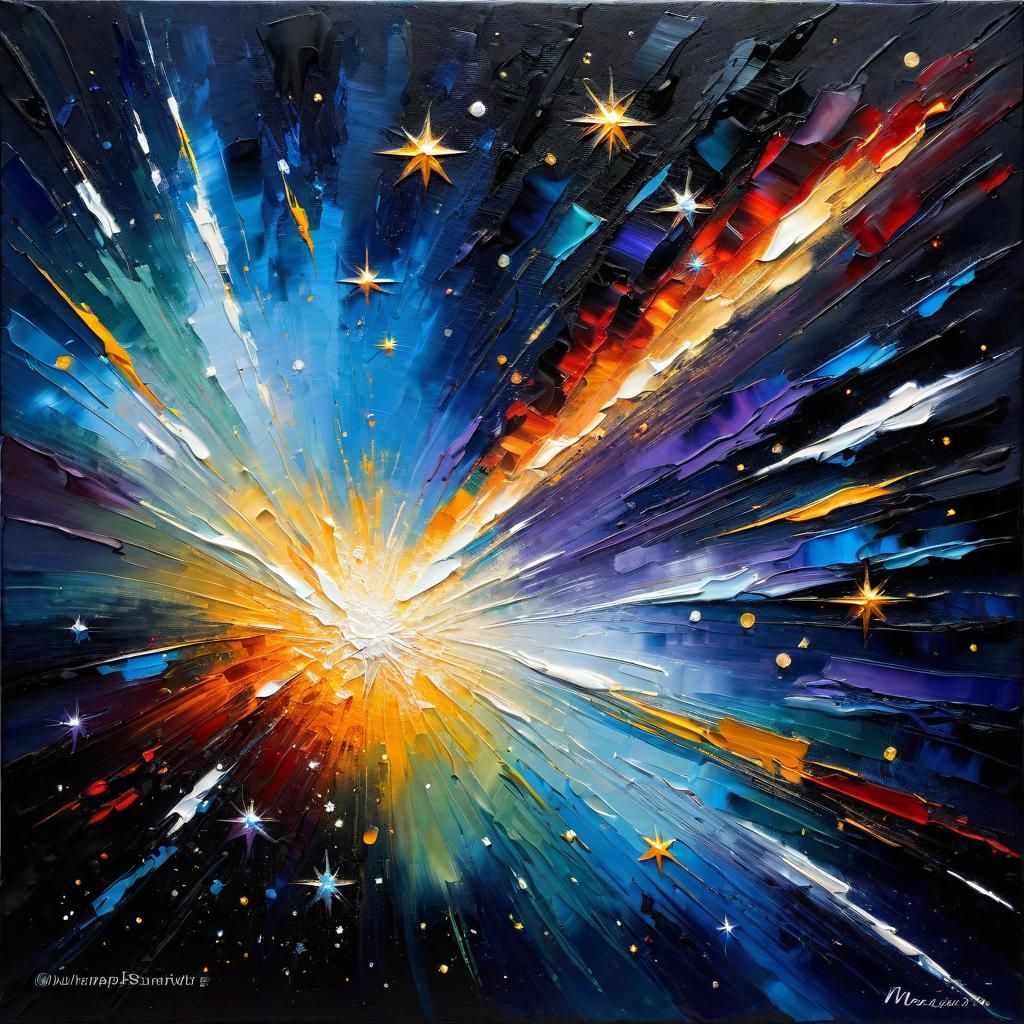 Exploding Star Galaxy as Impasto Oil Painting