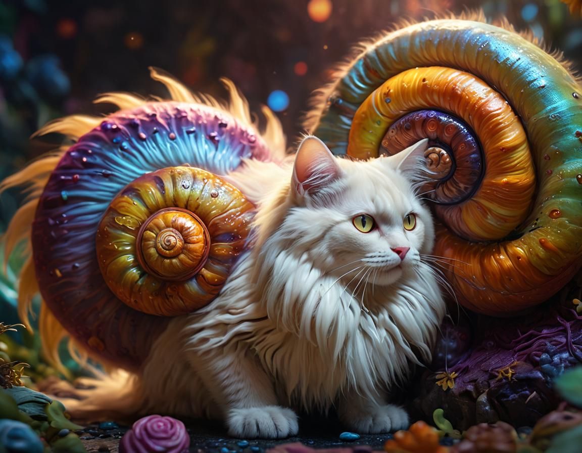 Adorable Snail-Cat Hybrid in a Fantastical Digital Painting