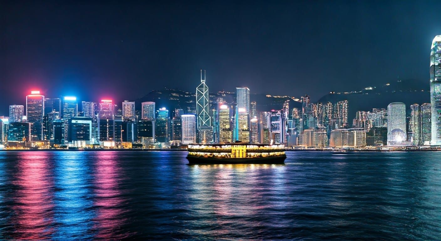 Hong Kong Victoria Harbour Night Panorama