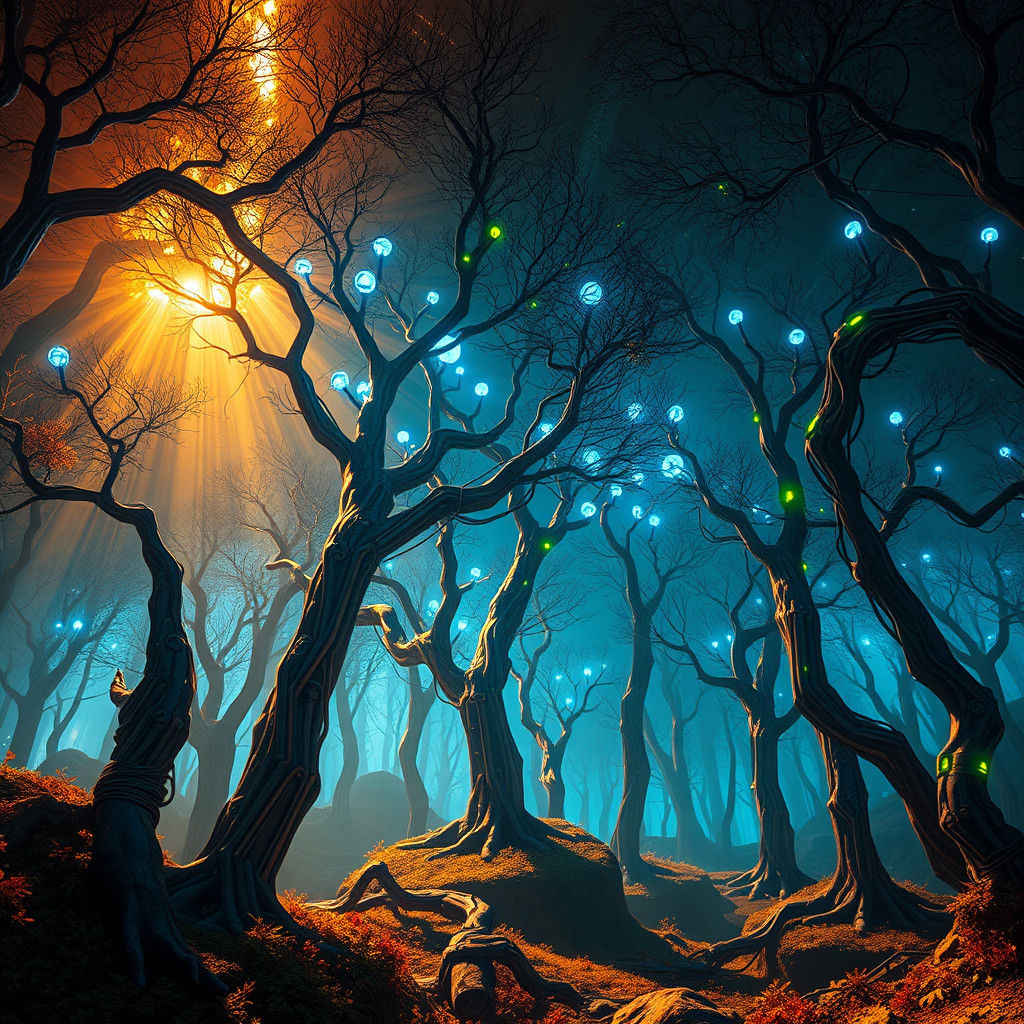 Mystical Robotic Forest in Sci-Fi Style