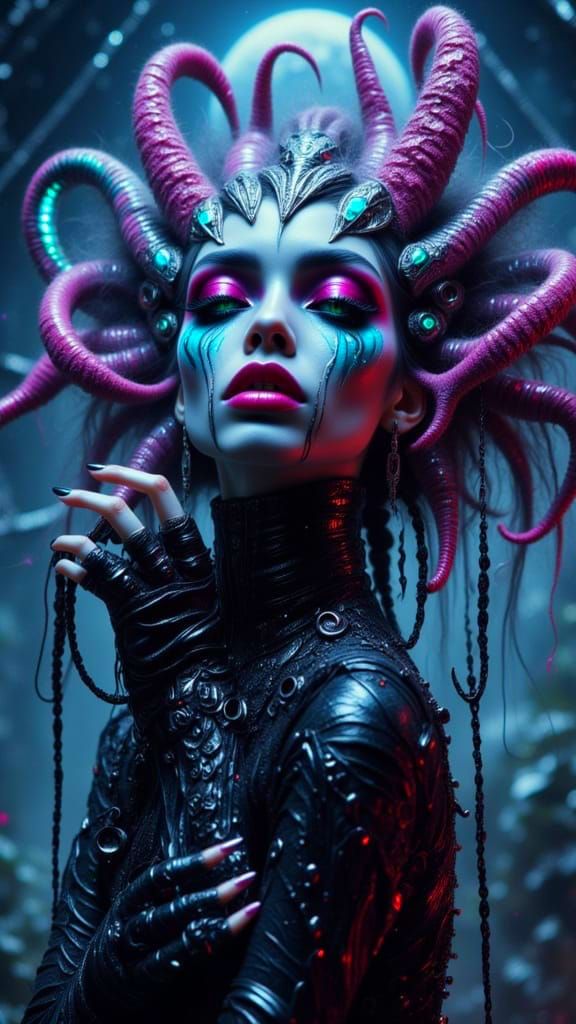 Gothcore Alien Vampire in Surreal Sci-Fi Landscape