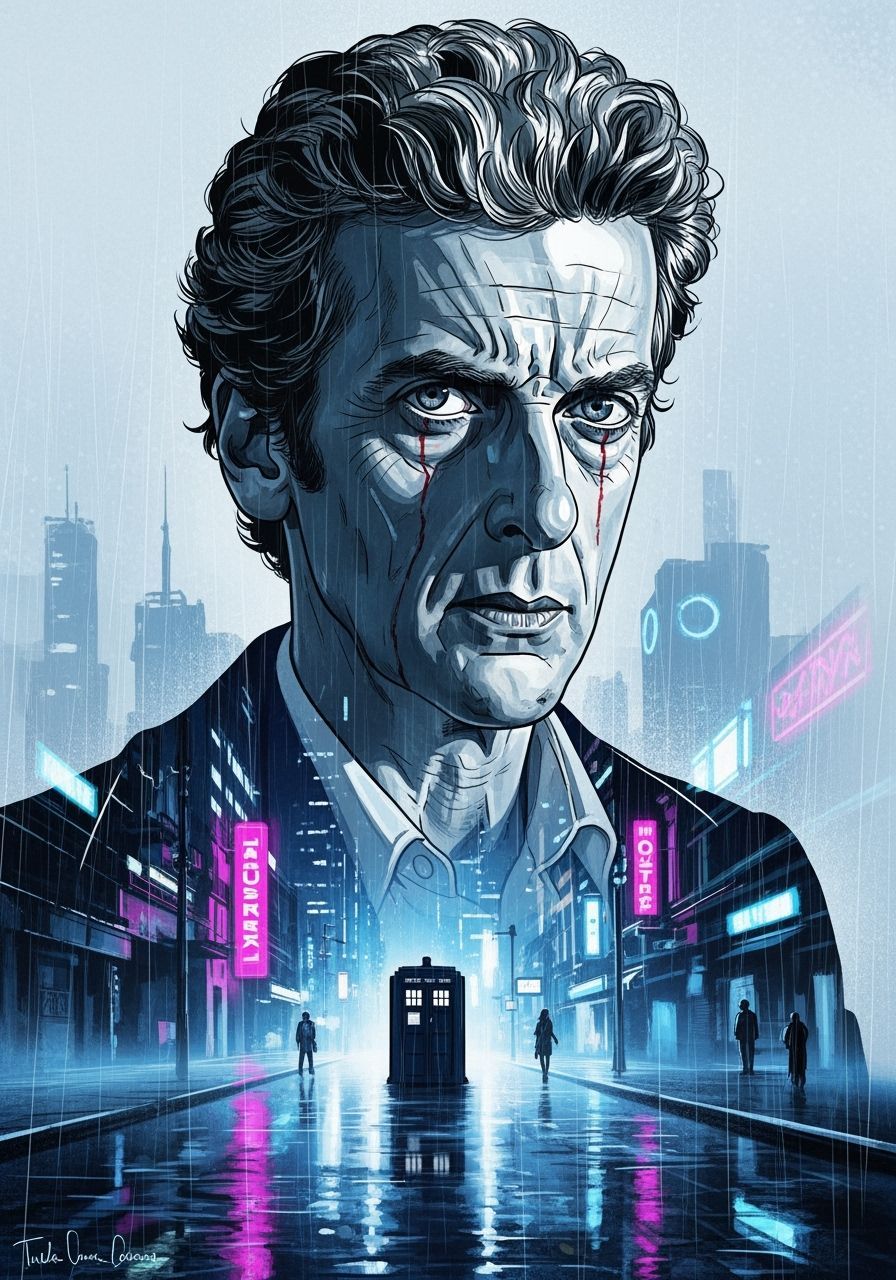 Melancholic Doctor Who Portrait in Graphic Novel Style