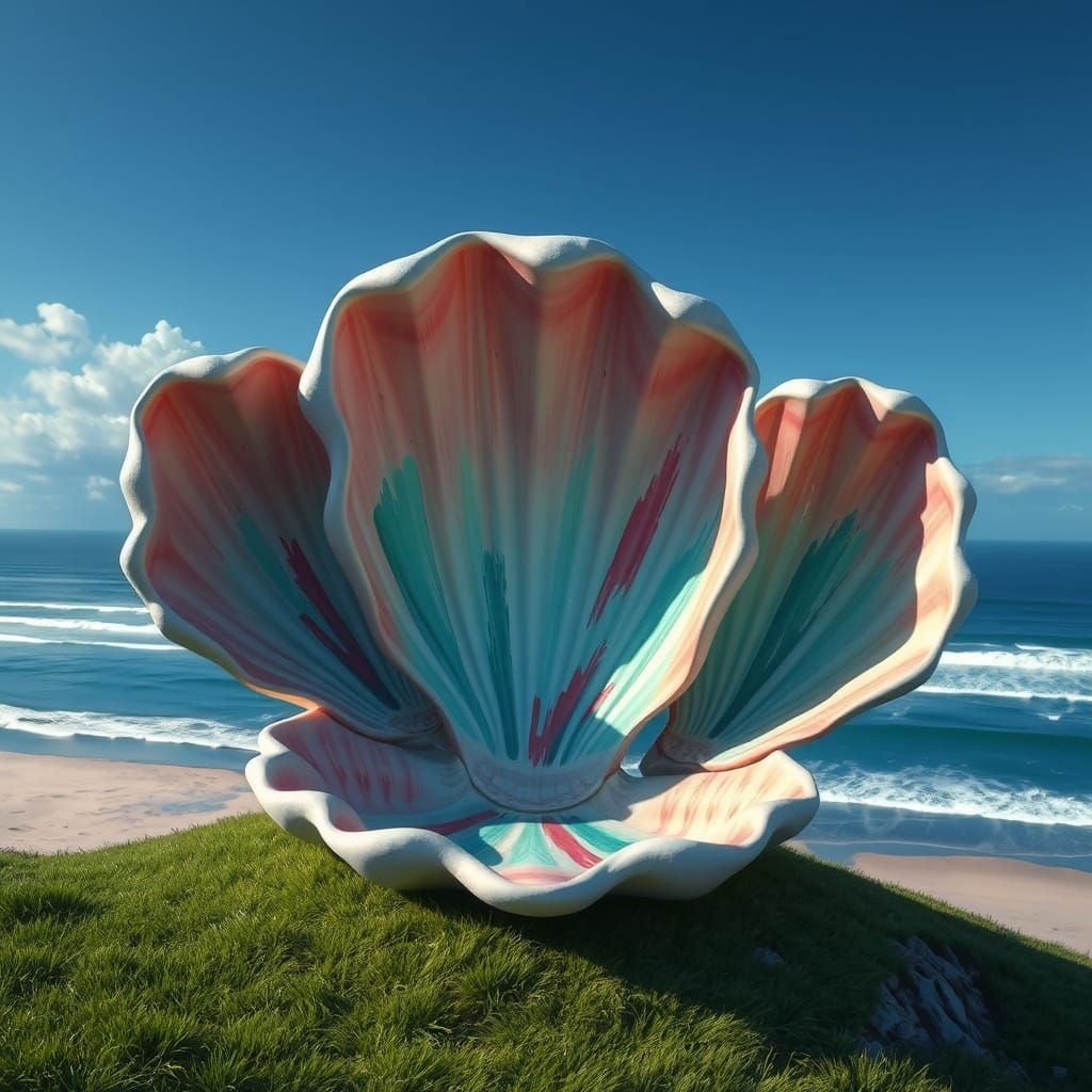 Whimsical Oceanic Shell Sculpture in Vibrant Fibreglass