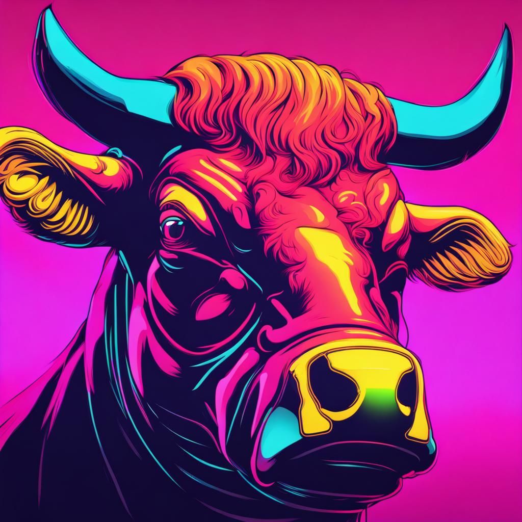 Neon Retro Bull in Synthwave Style