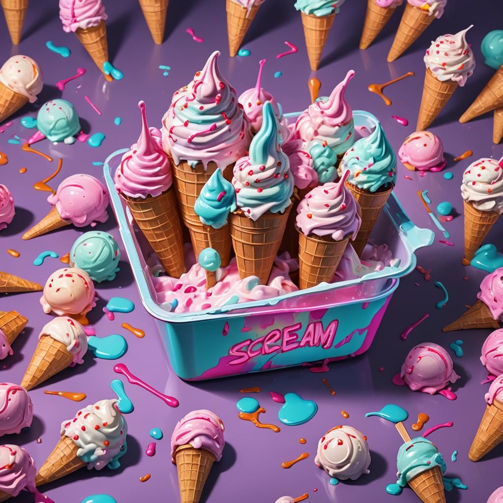 I SCREAM Ice Cream in Synthwave Neon Style