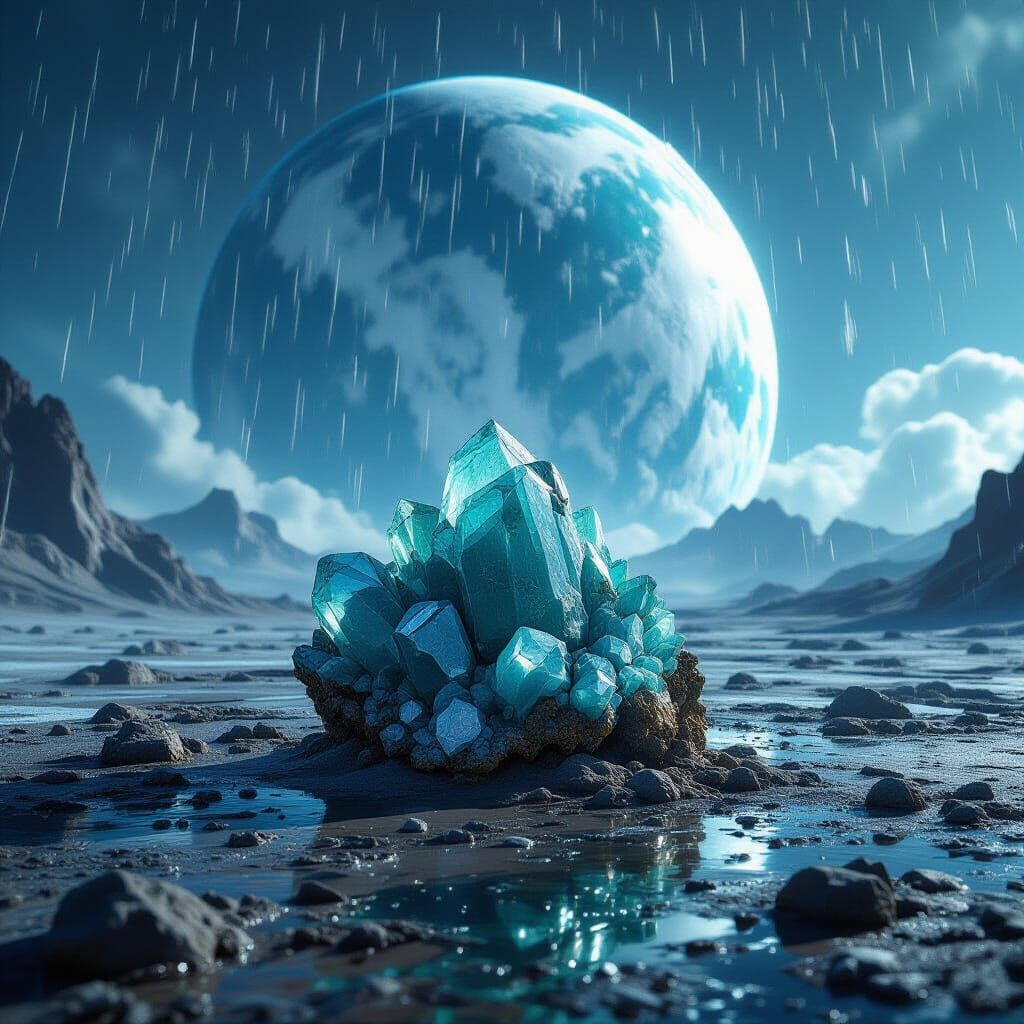 Amazonite on Alien Planet Under Ice Planet Sky