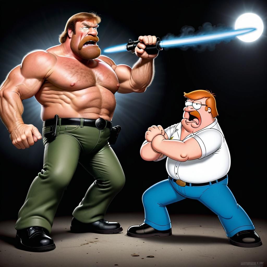 Chuck Norris fighting against Peter Griffin from Family Guy