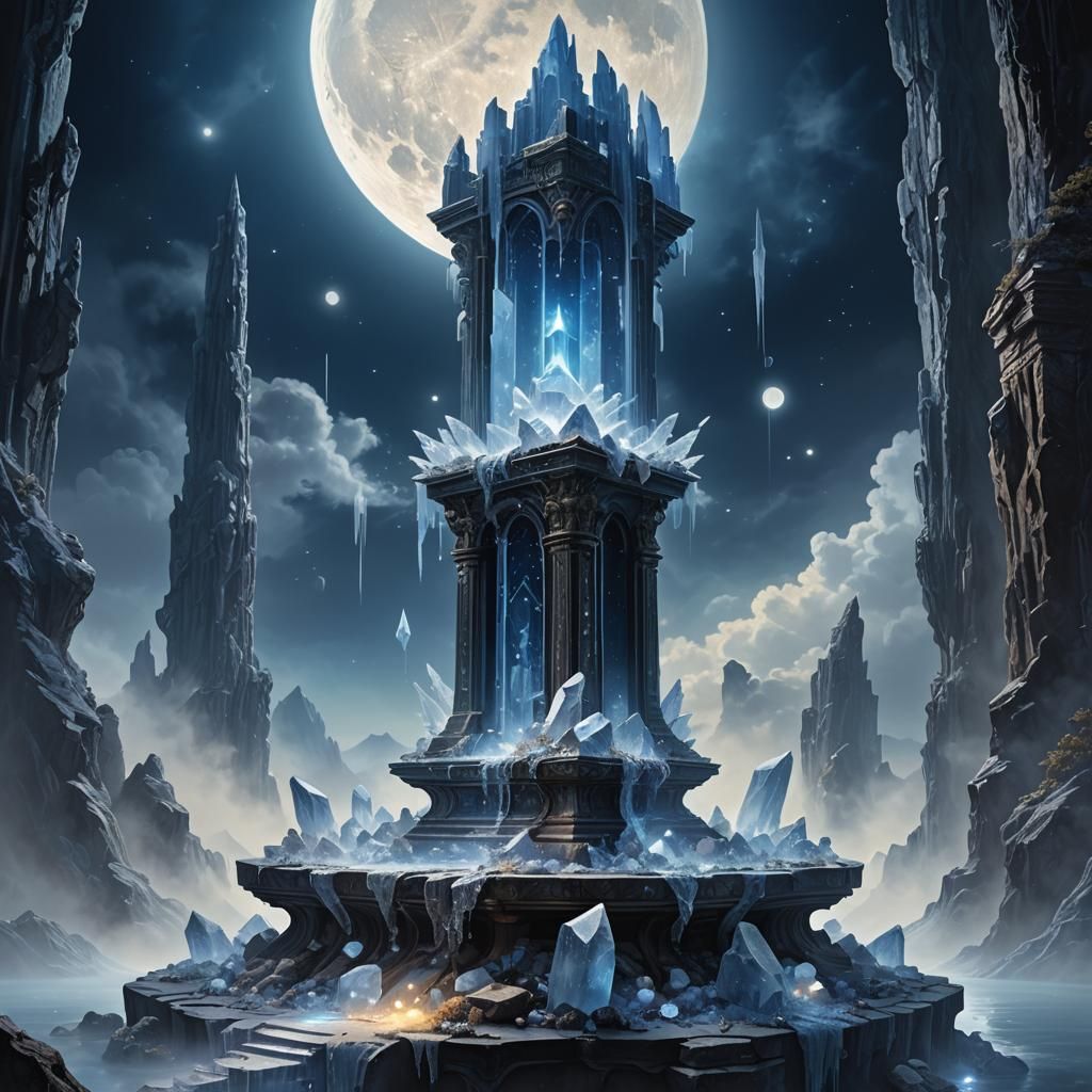 Crystals Charging Under the Moon as Matte Painting