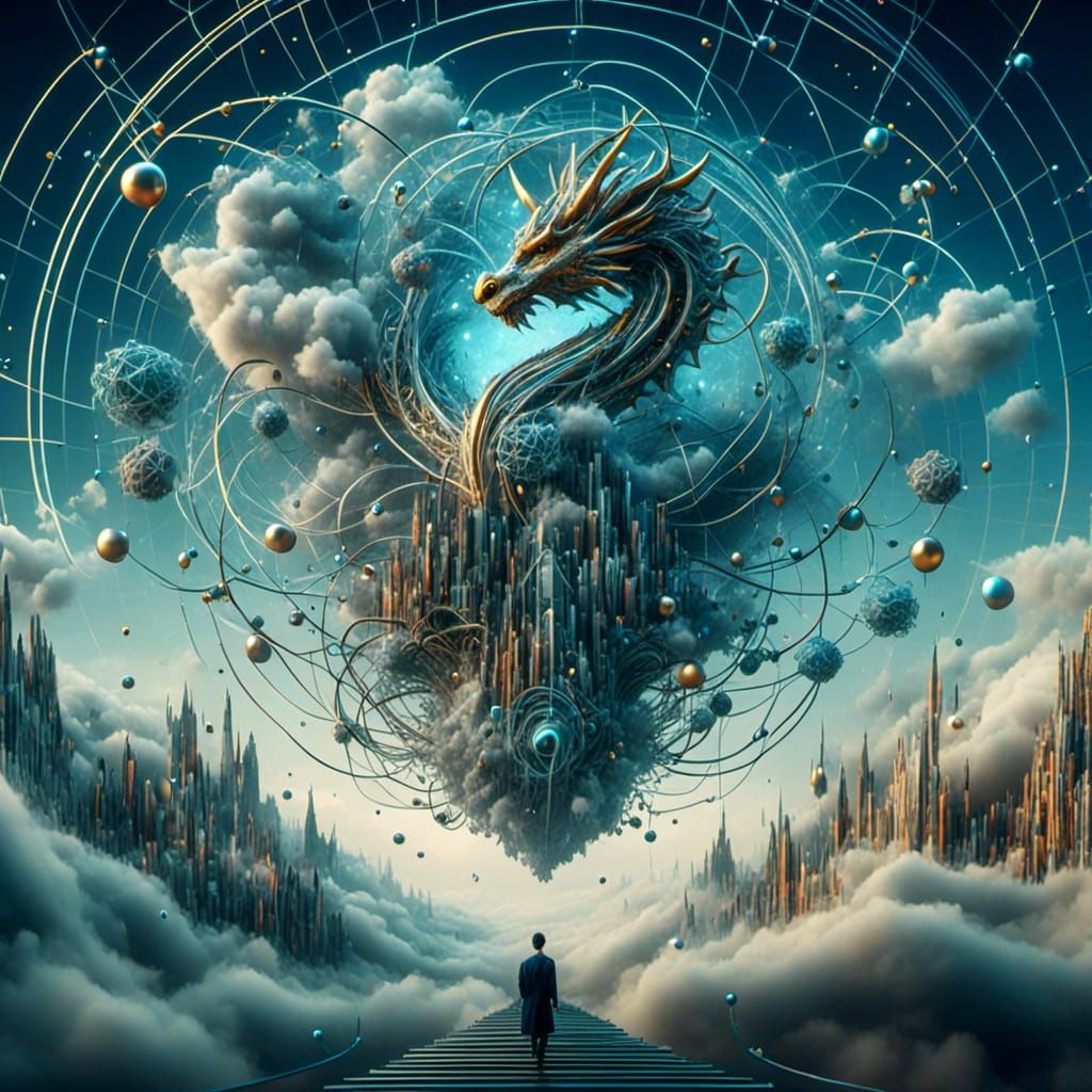 Dragon Hovering in Clouds Digital Rendering