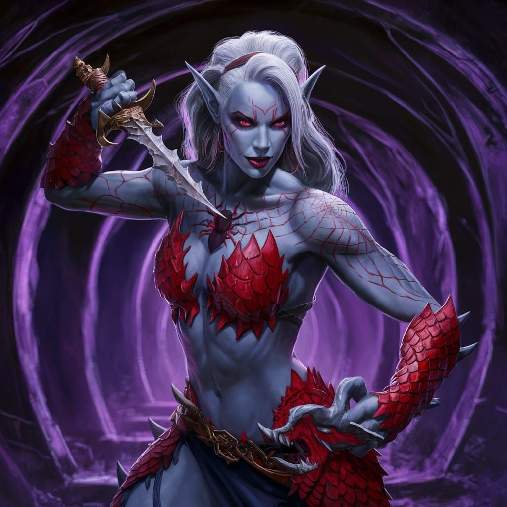 Drow Elf Woman Illustration in Todd McFarlane Style