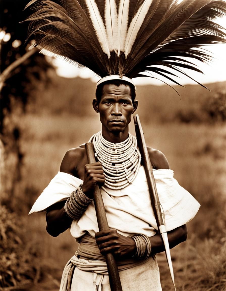 Sakalava Warrior with Assegai in Sepia Tone