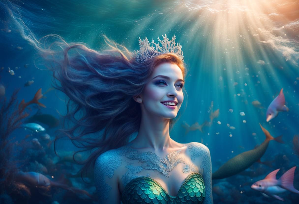 Smiling Mermaid Beauty in Vibrant Cinematic Seascape