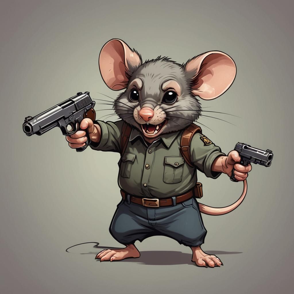Angry Cartoon Mouse with Pistol