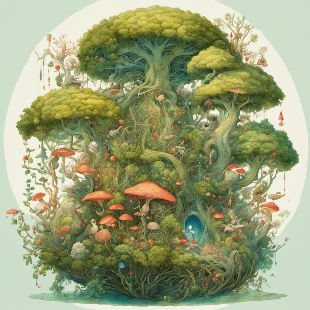 Art Brut Botanical Illustration of Forest Life