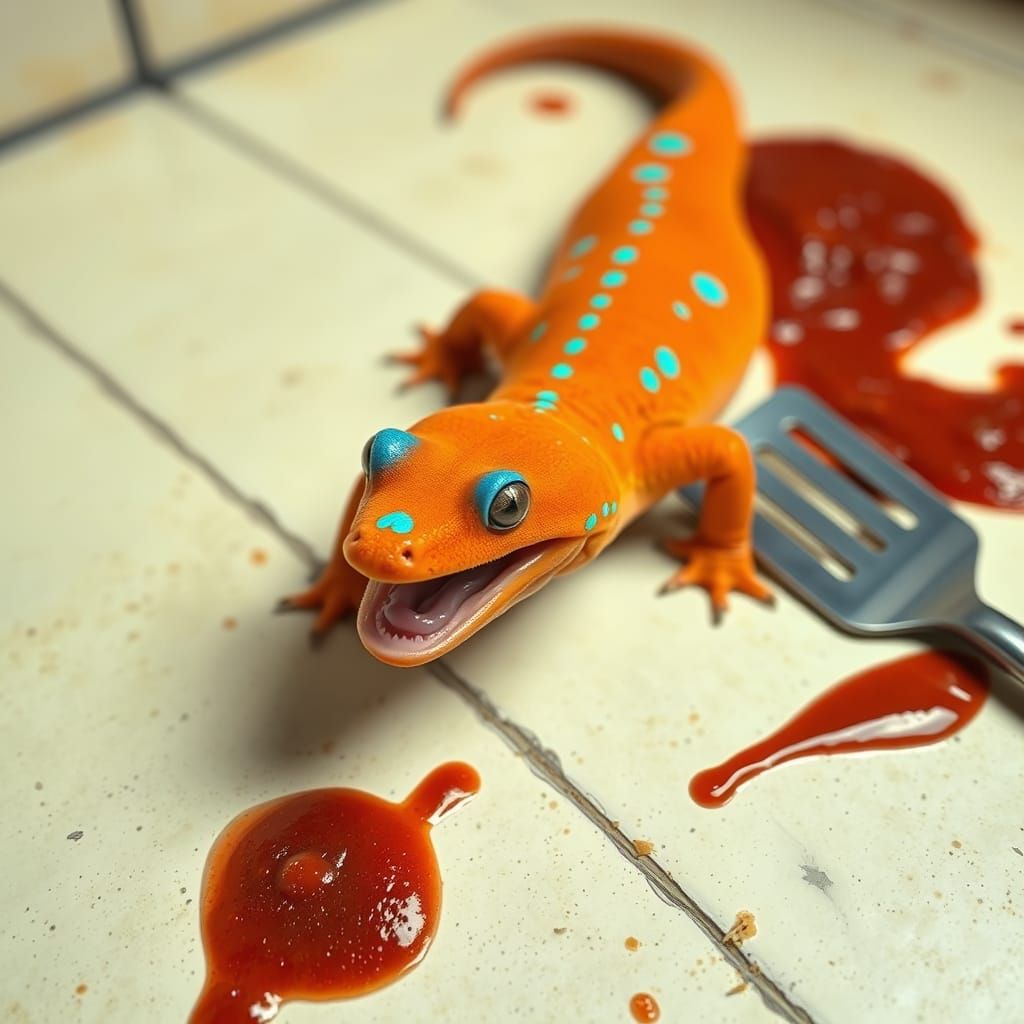Vibrant Orange Salamander with Neon Blue Spots and Horns