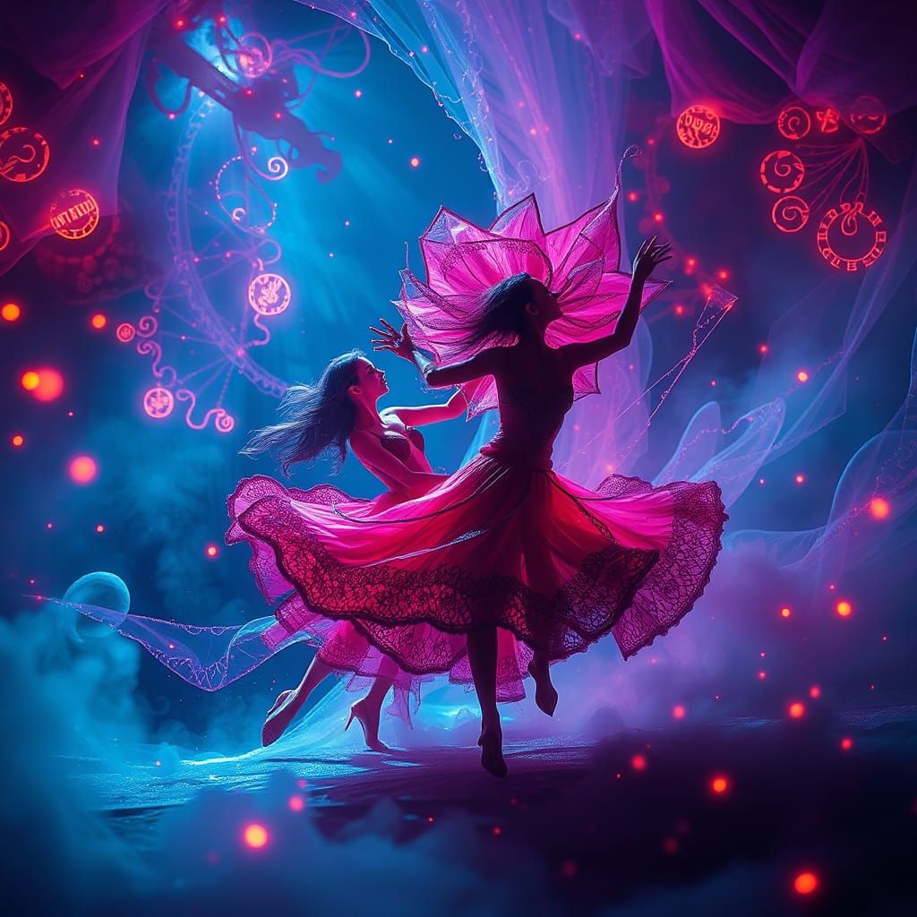 Energetic Dance Performance in Dreamlike Setting