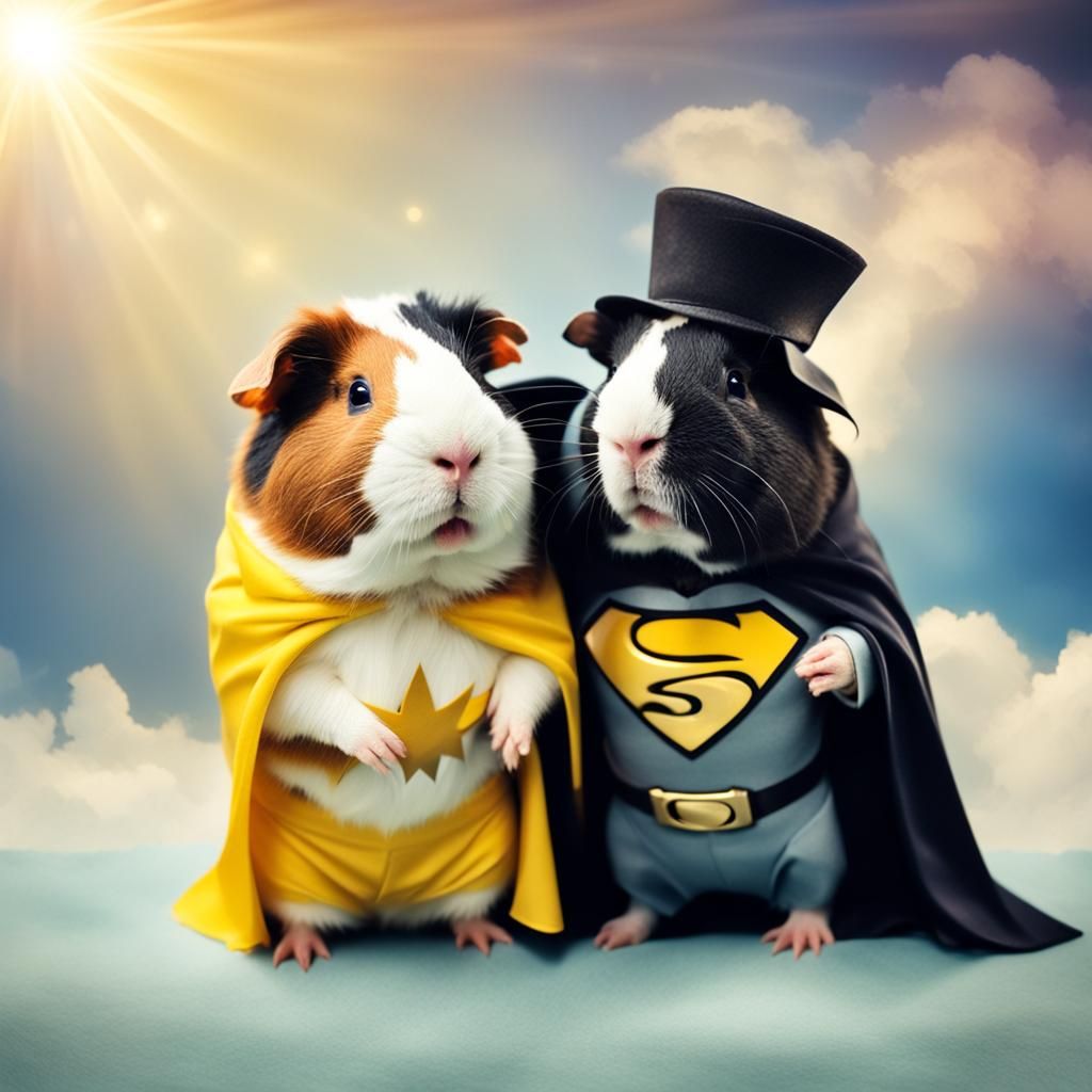 Guinea Pigs Cosplaying as Batman and Superman