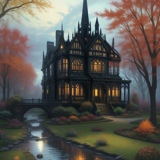 Gothic Victorian Home in Autumn Mist