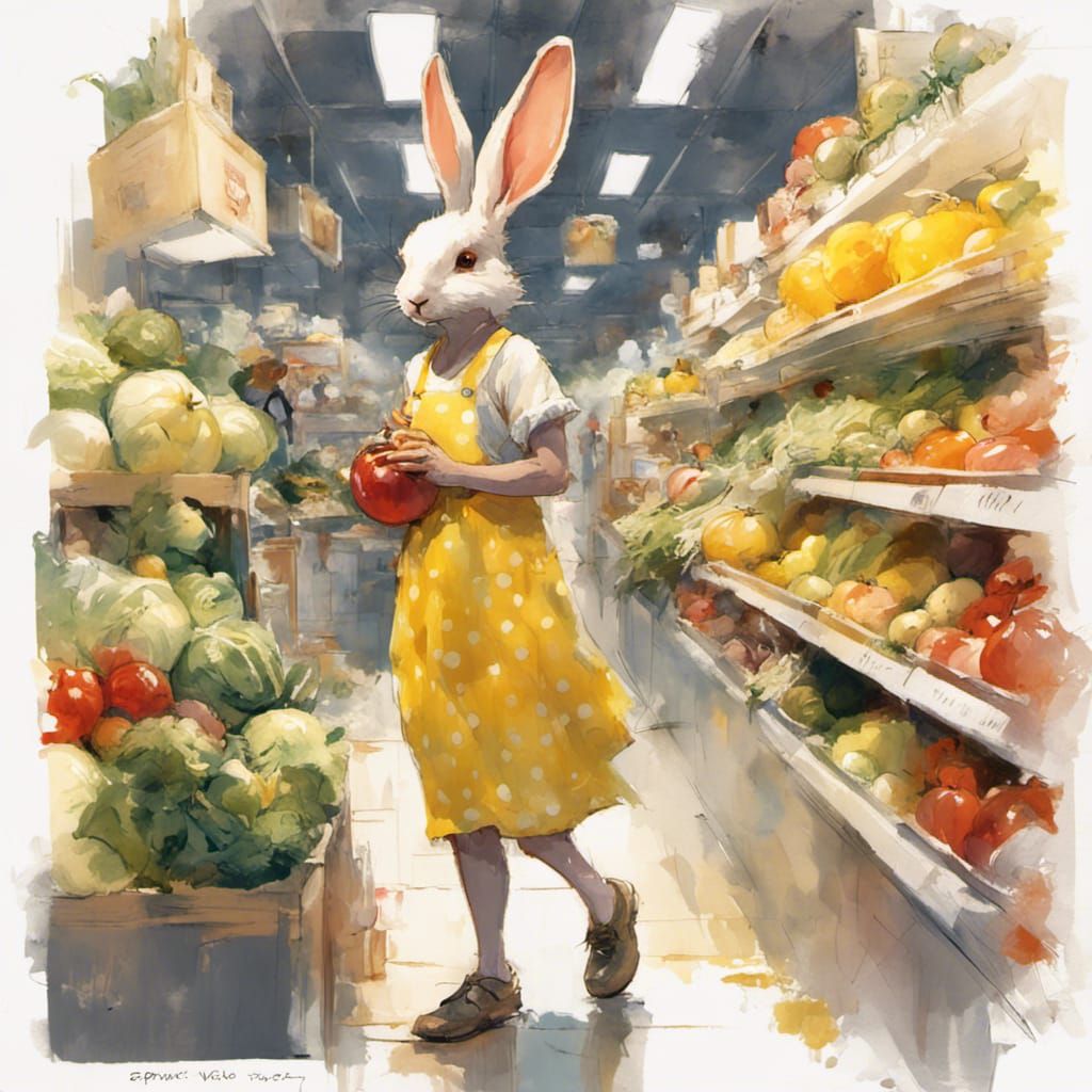 Rabbit's Supermarket Shopping Spree: Digital Art