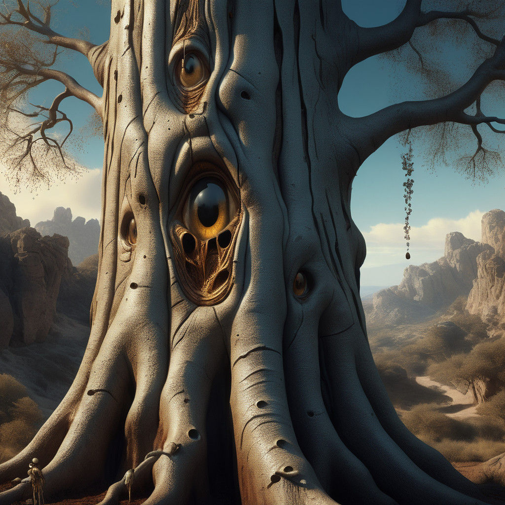 Vibrant Tree Form with Intricate Details in Earthy Tones